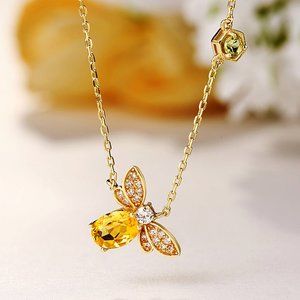 NEW 18K Yellow Gold Citrine Diamond Bee Necklace